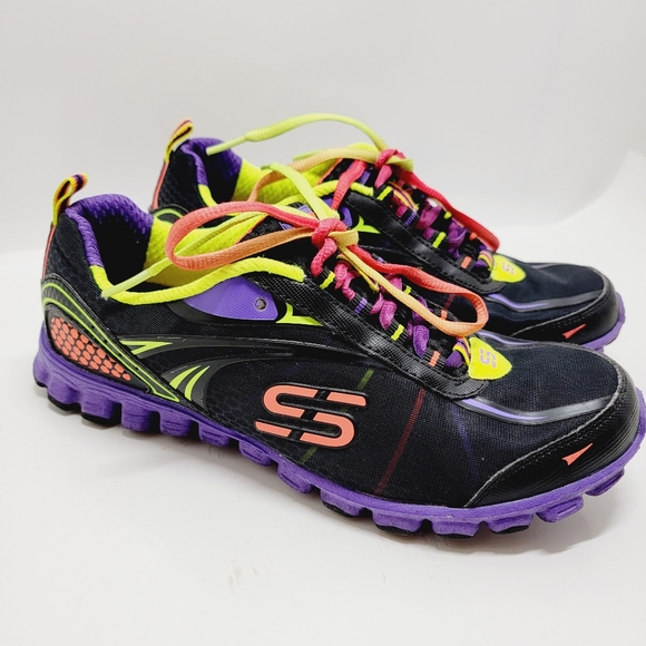 Skechers Flex Womens Size 7.5 Neon Colorful Mesh Running Athletic Shoes Sneakers - Picture 3 of 9